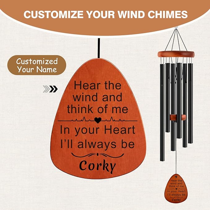 Funnylife Personalized Pet Memorial Wind Chime, Dog Memorial Gifts Pet Loss Sympathy Gifts Thoughtful Dogs and Cats Remembrance Outdoor Bereavement Memory Wind Chime 26"