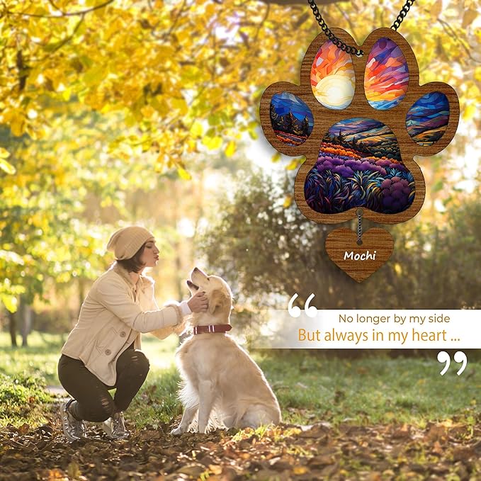 6'' Pet Paw Suncatcher Memorial Custom Name Dog Cat Ornament Window Hanging Sympathy Gift Loss of Pet Passing Away Bereavement Keepsake for Pet Lover Ideas Gift in Loving Memory