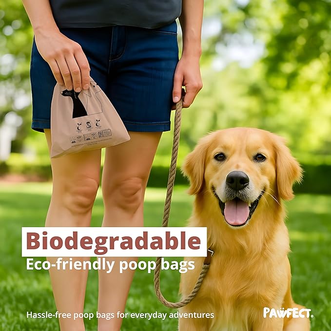 Pawfect Dog Poop Bags Rolls - Biodegradable Doggie Bags, Compostable Dog Waste Bags, BPI Certified Pet Waste Bags, Unscented, Large, Puppy Poo, Earth Friendly, Bolsas de Basura (240 counts)
