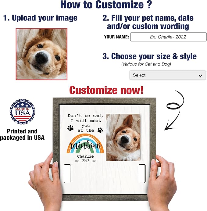 Customized Pet Collar Frame Pet Loss Gifts Rainbow Bridge Memorial Cremation Frame Remembrance Sign Heartfelt Gift Pet Keepsakes Ever Pet Personalized Pet Memorial Gifts Dog Frames Tabletop