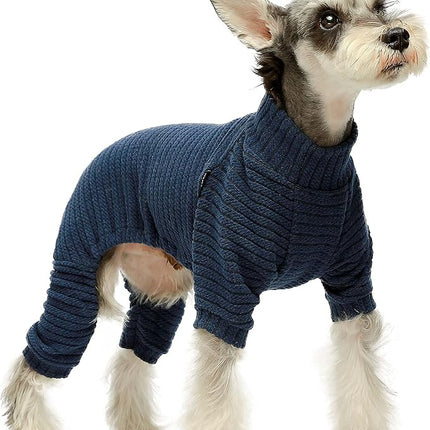 Fitwarm Turtleneck Knitted Dog Sweater Puppy Pajamas Thermal Doggie Winter Clothes Knitwear Pet Coats Cat Apparel Blue Medium