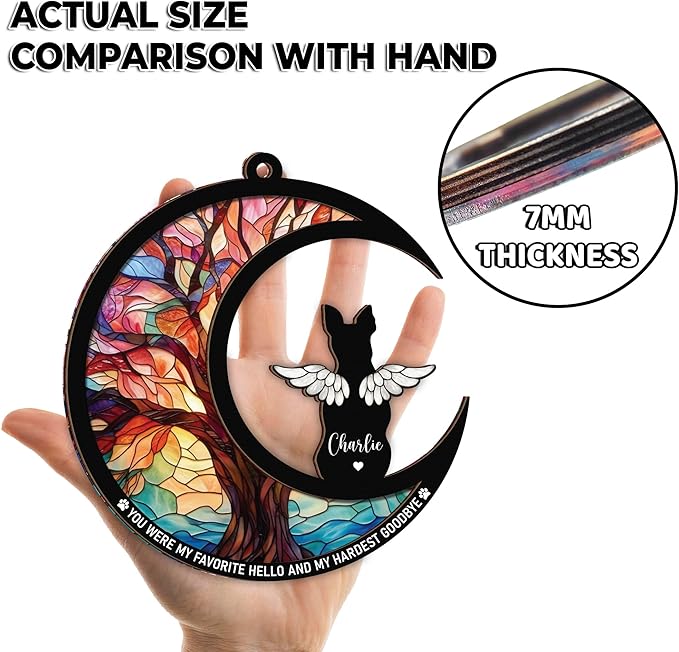 Personalized Angel Dog Memorial Suncatcher, Engraved Pet Memorial Ornament, Pet Sympathy Keychain, Loss of Animal Sympathy Card, Rainbow Bridge Dog Loss Gift, Bereavement Suncatcher Hanging