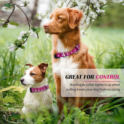 Hikiko Valentine's Day Dog Collar for Small Medium Large Dogs Adjustable Heart Martingale Collars with Quick Release Buckle (Pink Love,S)