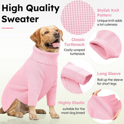 Queenmore Large Dog Sweater, Dog Sweaters for Large Dogs, Soft Warm Pet Christmas Sweaters, Extra Large Breeds Kintwear, Turtleneck Pullover Pet Clothes, Pink 3XL