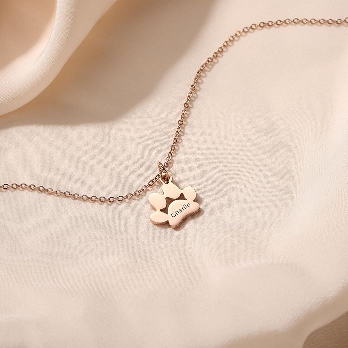 MeMeDIY Personalized Paw Print Necklace for Women Engraved Name Dog Paw Necklace Stainless Steel/925 Sterling Silver Paw Necklace Pet Memorial Necklace 1-4 Cat Paw Print Necklace