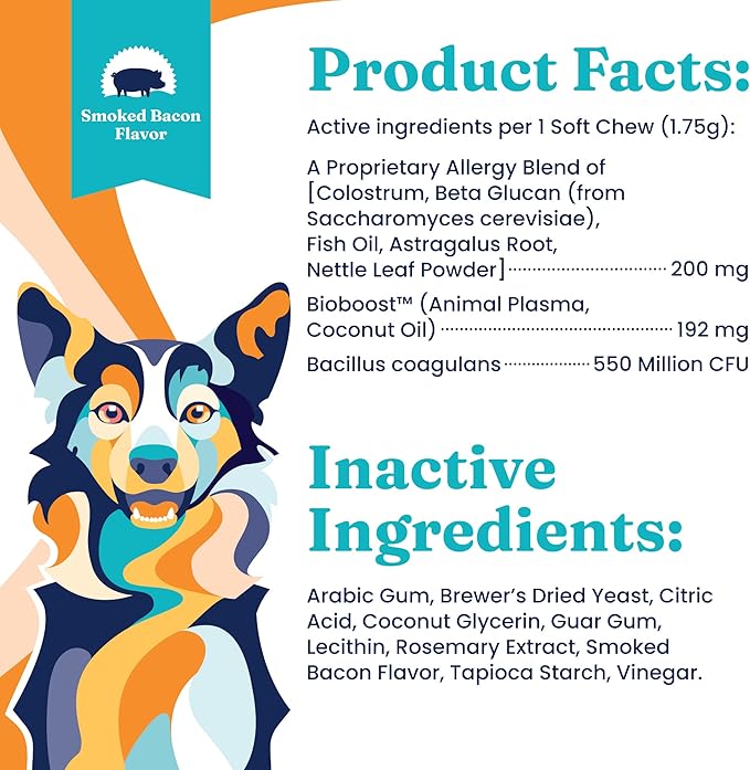 Solid Gold Dog Allergy Relief Chews - Dog Itching Skin Relief & Seasonal Allergies Support - Alaskan Salmon Oil for Dogs Skin, Coat & Immune Support - Bacon Flavor Soft Allergy Chews for Dogs -120ct