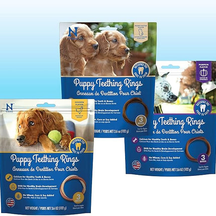 N-Bone Puppy Teething Rings 3 Count Bag Variety Pack, Chicken & Pumpkin & Peanut Butter Flavor, Total 3 Bags, 10.8-oz, 9 Rings