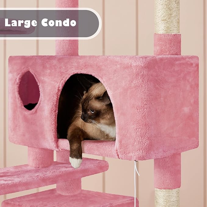 Yaheetech 54in Cat Tree Tower, Multi-Level Cat Tree for Indoor Cats with Scratching Posts, Dangling Balls Cat Play House, Pink