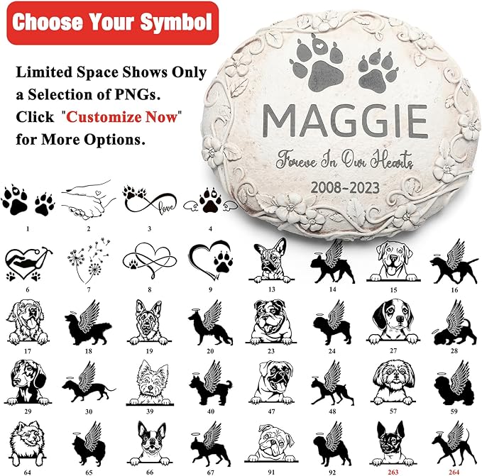 262 Personalized Dog Memorial Stone Designs – Outdoor Weatherproof Pet Memorial Stone for Headstone, Tombstone, Gravestone, and Grave Marker – Dog Memorial Gifts for Loss of Dog