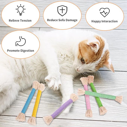 Retro Shaw Kitten Toys 4Pcs, Cat Chew Ropes with Refillable Natural Catnip, Safe Teeth Cleaning Kitty Toys for Indoor Cats Nip Kicker Interactive Pet Toy