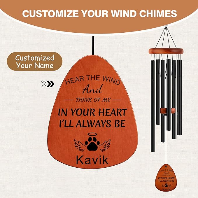 Funnylife Personalized Pet Memorial Wind Chime, Dog Memorial Gifts Pet Loss Sympathy Gifts Thoughtful Dogs and Cats Remembrance Outdoor Bereavement Memory Wind Chime 26"