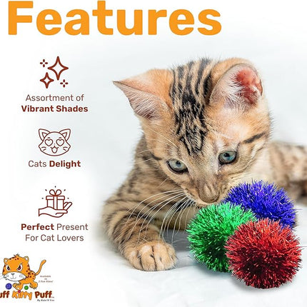 Tuff Kitty Puff Sparkle Ball Cat Toy - (1.5 inch) - Fluffy and Exciting Sparkle for Your Feline Friend - Assorted Colors - 6 Pack