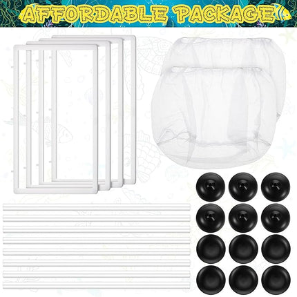 2 Pieces Fish Tank Breeder Net Mesh Breeder Box Fish Hatchery Isolation Separation Net Plastic Frame Fry Hatchery Incubator Mesh Breeding Box with Suction Cup for Aquarium