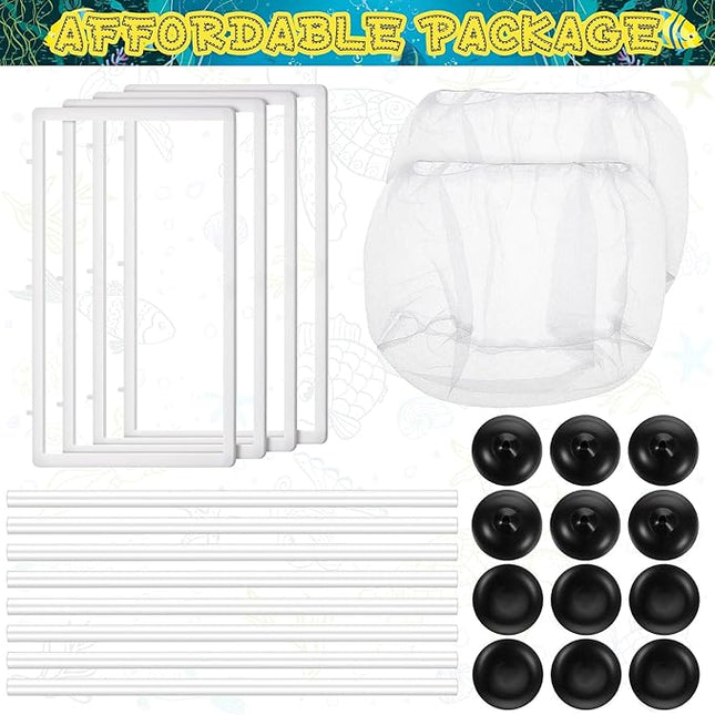 2 Pieces Fish Tank Breeder Net Mesh Breeder Box Fish Hatchery Isolation Separation Net Plastic Frame Fry Hatchery Incubator Mesh Breeding Box with Suction Cup for Aquarium