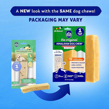 Himalayan Dog Chew Original Yak Cheese Chew, Peanut Butter, 1 Medium Stick, 2.3 oz, Gluten Free, Healthy Treats, Grain & Lactose Free 100% Natural, Long Lasting, for Dogs Under 35 lbs