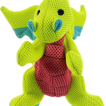 goDog Mesh Dragons Squeaky Plush Dog Toy, Double Chew Guard Technology - Green, Small