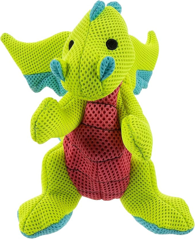 goDog Mesh Dragons Squeaky Plush Dog Toy, Double Chew Guard Technology - Green, Small