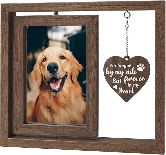 Pet Memorial Gifts for Loss of Dog, 4x6 Rotating Wooden Picture Frame, Loss of Dog Sympathy Gift- Pet Bereavement Remembrance Gifts