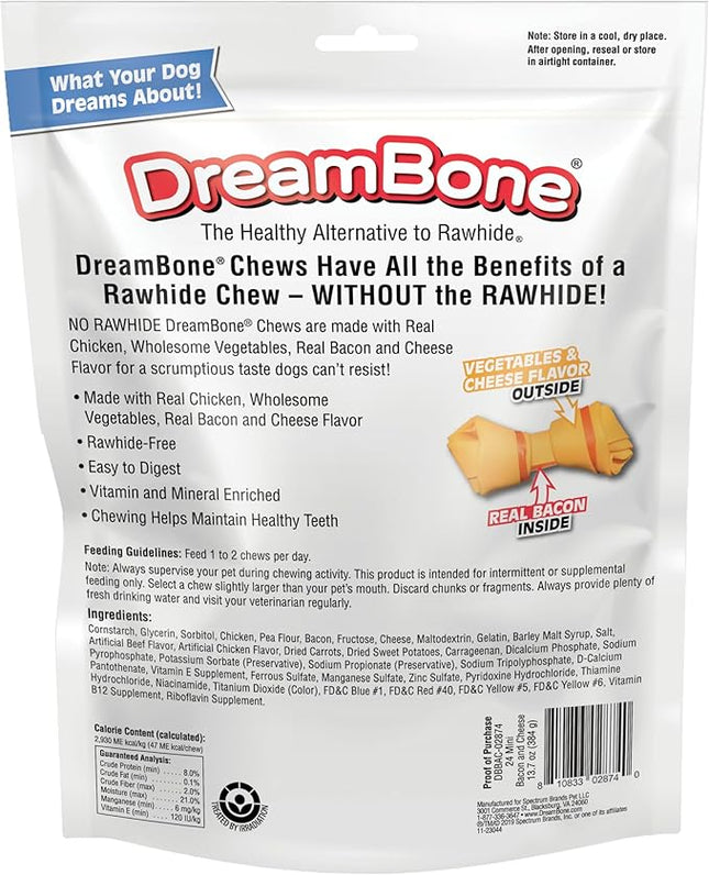 DreamBone Mini Chews, Made with Real Bacon and Cheese Flavor, Rawhide Free Dog Chews, 24 Count