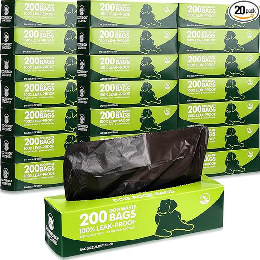 Sherr 20 Boxed Rolls 4000 Counts Dog Poop Bags Bulk Leak Proof Dog Waste Bags Universal Pet Doggy Waste Poop Box for Puppy Pets Outdoor Walking and Travel, 20 Rolls of 200 (Black,13 x 9 Inches)