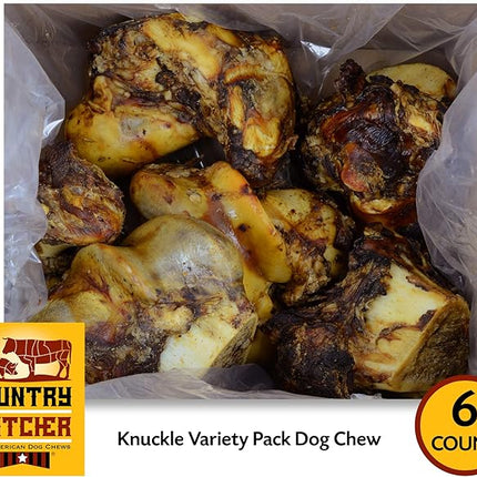 Knuckle Dog Bone Variety Pack for Aggressive Chewers, Large and Medium Breed Dog Treat, Natural, Tough, Chew Toy, Made in The USA, 6 Count