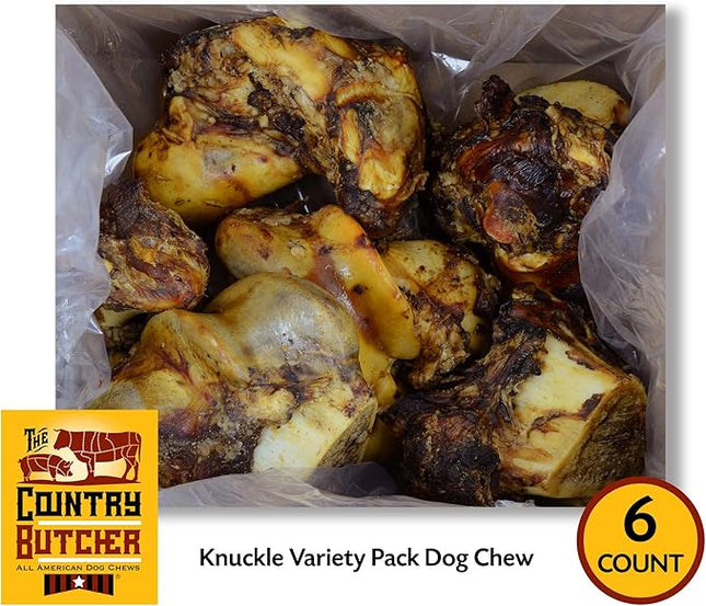 Knuckle Dog Bone Variety Pack for Aggressive Chewers, Large and Medium Breed Dog Treat, Natural, Tough, Chew Toy, Made in The USA, 6 Count