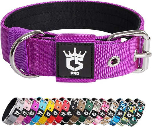 TSPRO Tactical Dog Collar 1.25 Inch Wide Thick Dog Collars with Heavy Duty Metal Buckle, Durable, Strong, Adjustable for Small Dogs (Purple S)