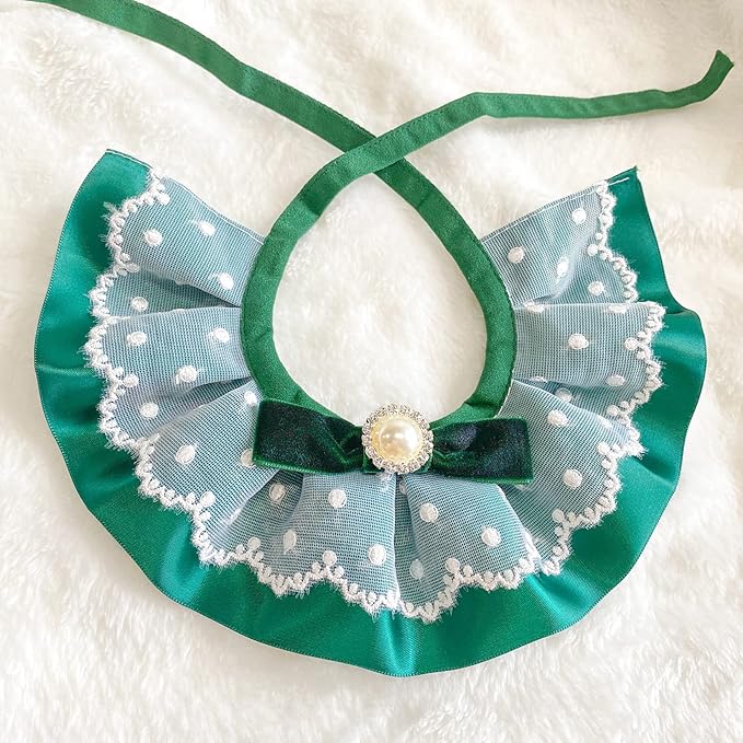 2PCS Christmas Dog Cat Collar Green Velvet Bow Pet Bib Cute Scarfs Necklace Neck Strap for Pet Costume Supplies