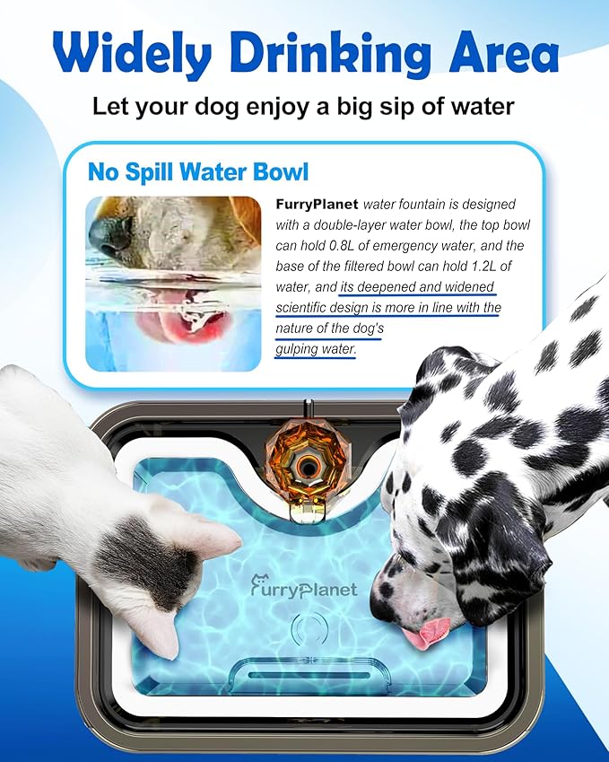 Large Dog Water Fountain SS304,12L Ultra-Purification Pet Drinking Dispenser with Visual Window,Widely Drinking Area,Deep Purification Filter,Triple Waterfall Structure,Low Water Indicator