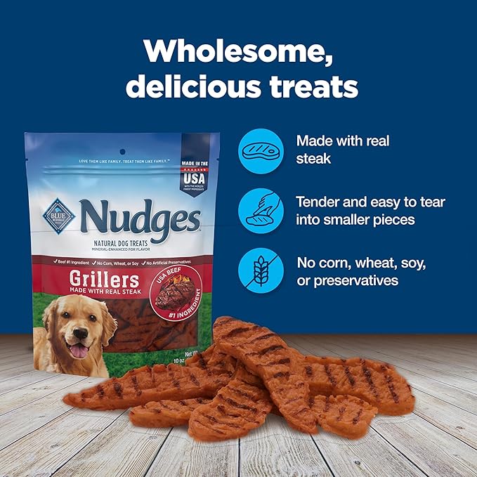 Blue Buffalo Nudges Grillers Natural Dog Treats, Steak, 10oz