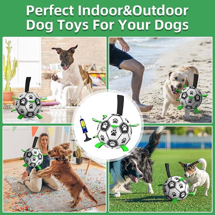 QDAN Dog Soccer Balls Toy with Bell Inside, Outdoor Interactive Toys for Tug of War, Puppy Birthday Gifts, Water Toy, Durable Ropes Squeaky Ball for Small Medium Dogs （6 INCH）