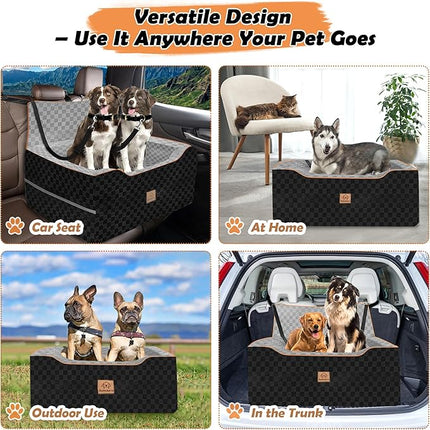 Large Dog Car Seat for Back Seat – Removable Dog Booster Seat & Washable Pet Car Seat for Medium & 2 Small Dogs up to 60lbs – Safety Straps & Storage Pocket – Travel & Home Use (Gray/Black)
