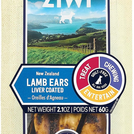 ZIWI Dog Chews and Treats – Lamb Ears - All Natural, Air-Dried, Single Protein, Grain-Free, High-Value Treat, Snack, Reward 2.1 Ounce (Pack of 1)