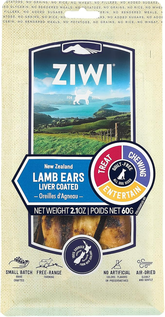 ZIWI Dog Chews and Treats – Lamb Ears - All Natural, Air-Dried, Single Protein, Grain-Free, High-Value Treat, Snack, Reward 2.1 Ounce (Pack of 1)