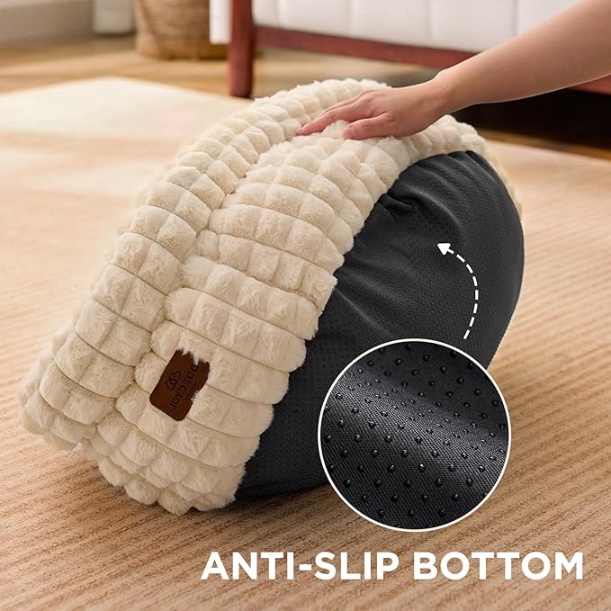 Joydeco Beige Cat Bed Kitten Bed, Washable Round Cat Beds for Indoor Cats, Ultra Soft Plush Pet Bed for Puppy and Kitten with Anti-Slip, Small