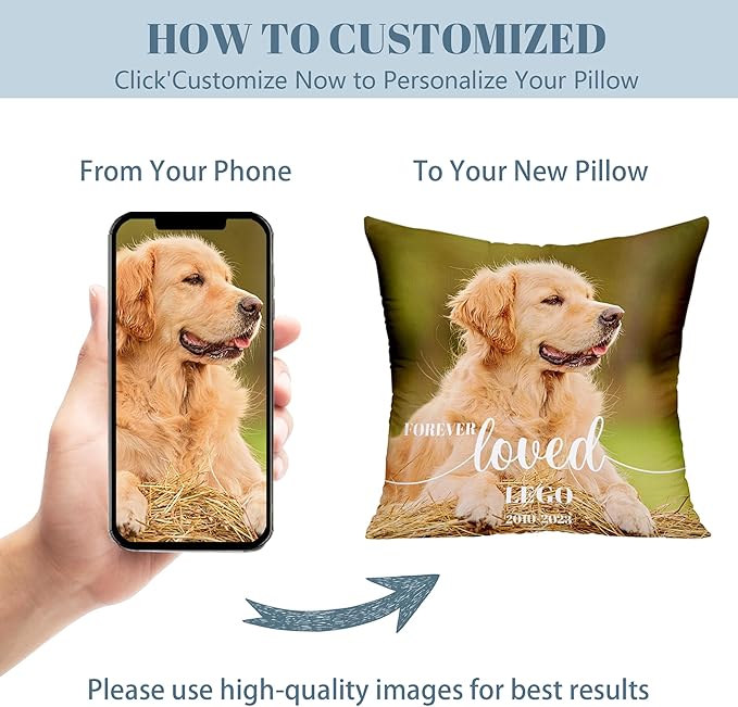 Funny DIY Personalized Dog Memorial Throw Pillows with Pictures Name, Custom Pet Memorial Gifts for Loss of Dogs, Dog Cat Memorial Pillow, Customized Bereavement Sympathy Gifts for Pet Lover