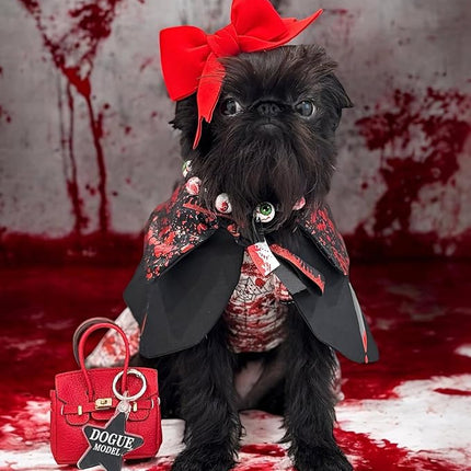 Fitwarm Halloween Spiderweb Dog Dress, Funny Dog Halloween Costumes, Doggy Clothes for Small Dogs Girl, Pet Apparel, Red, White, Black, XXS