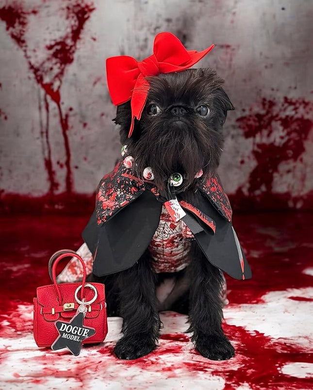 Fitwarm Halloween Spiderweb Dog Dress, Funny Dog Halloween Costumes, Doggy Clothes for Small Dogs Girl, Pet Apparel, Red, White, Black, Small