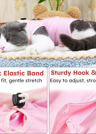 Cat Recovery Suit for Spay Abdominal Wounds, Kitten Onesie Bodysuit for Cats After Surgery, Cat Surgery Recovery Suit Female Cone of Shame Alternative for Cats Anti Licking (Pink,M)