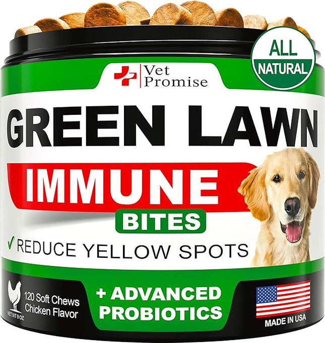 Grass Burn Spot Chews - Dog Urine Neutralizer for Lawn - 120 Grass Green Treats, Rocks - Pee Grass Spot Saver Caused by Dog Urine - Probiotics - Digestive Enzymes - Made in USA