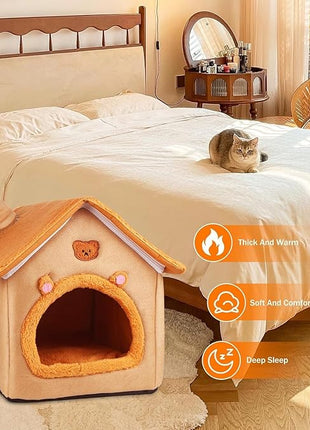 Cat House Inside Cat Sleeping Tent Dog House Bed Indoor with Non-Slip Bottom 15.75inch Orange