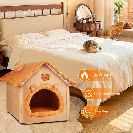 Cat House Inside Cat Sleeping Tent Dog House Bed Indoor with Non-Slip Bottom 15.75inch Orange