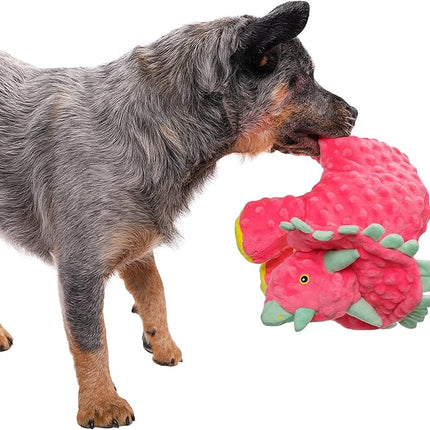 goDog Dinos Frills Squeaky Plush Dog Toy, Chew Guard Technology - Pink, Large