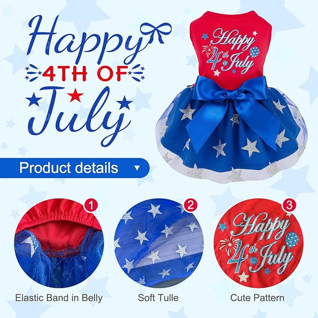 Happy 4th of July Dog Dress Outfit Patriotic Stars Dog Tulle Dress Independent Day Dogs Pet Doggie Apparel Clothes for Small Puppy Cats Girl