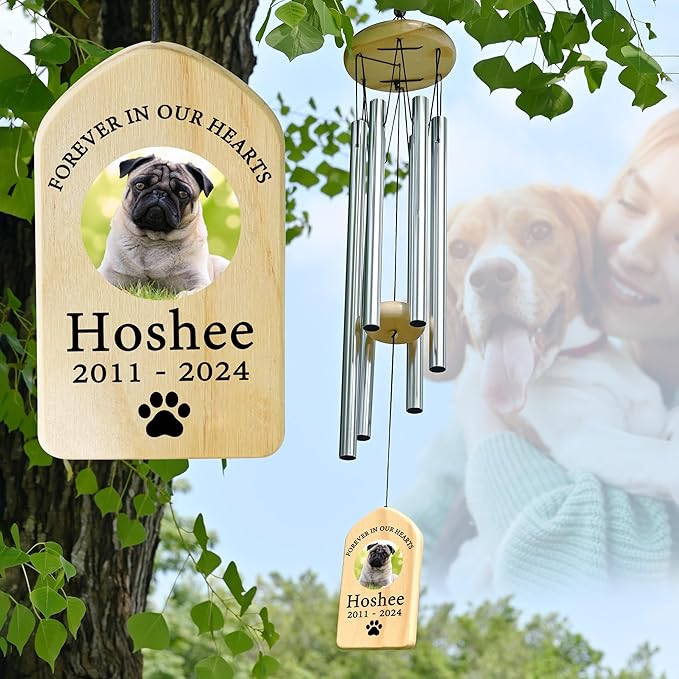 Personalized Pet Memorial Wind Chime, Cat & Dog Memorial Gifts, Pet Loss Sympathy Gift - Forever Hearts