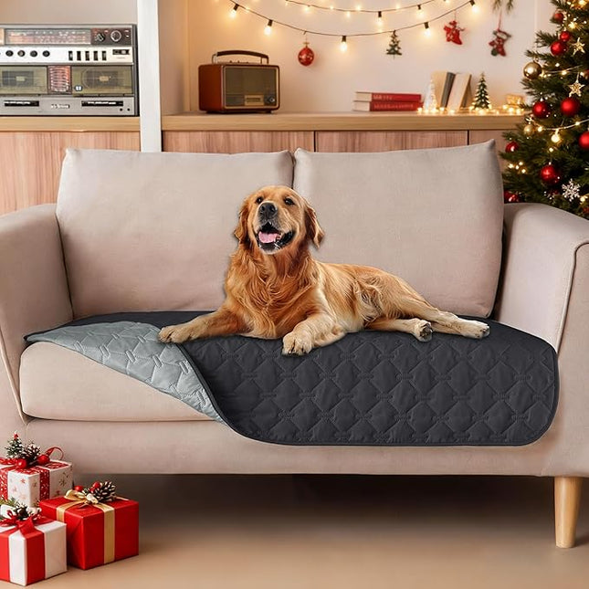gogobunny 100% Double Sided Waterproof Dog Blanket Soft Pet Bed Cover Reversible Protect Furniture Couch Sofa Car for Puppy Large Dog Cat (Dark Charcoal/Light Charcoal, 32x53 Inch (Pack of 1))