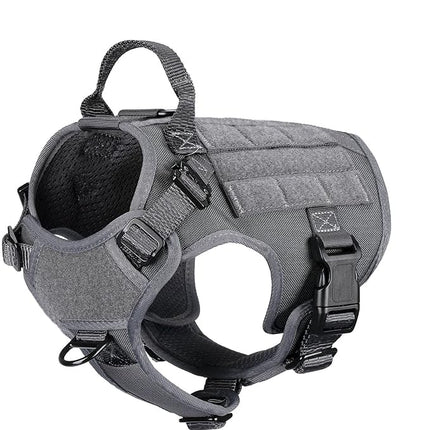 ICEFANG Tactical Dog Harness, Small Size,2X Metal Buckle,Working Dog MOLLE Vest with Handle,No Pulling Front Leash Clip,Hook and Loop Panel (Grey,S (Pack of 1))
