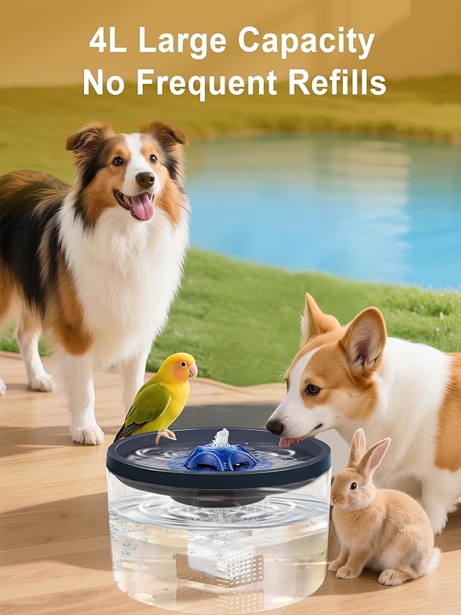 Dog Water Fountain 4L/135oz for Large Dogs & Multiple Pets – Ultra-Quiet Pump, 3 Filters, Automatic Pet Water Dispenser for Fresh, Clean Water