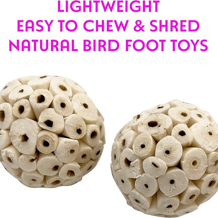 by M&M 5100 Small Sola Bird Balls Pk2 - Handmade Natural Sola Wood Balls, Foraging Fun, Lightweight, Effortless to Chew and Shred, Superb Bird Foot Toys for Small to Med Size Birds
