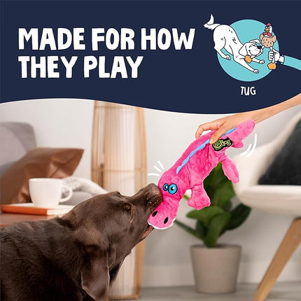 goDog Gators Squeaky Plush Dog Toy with Chew Guard Technology, Durable Fabric & Squeaker for Active Play, Pink, Large